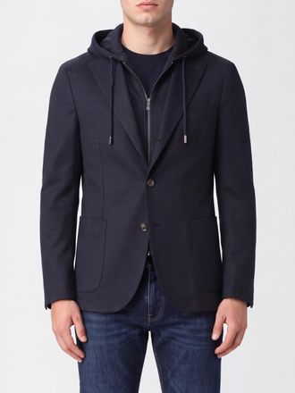 Eleventy Blazer monopetto in lana e tessuto tecnico con inserto a cappuccio con zip
