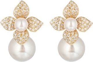 Eye Candy Los Angeles Victoria Floral Cubic Zirconia & Faux Pearl Stud Earrings in Gold at Nordstrom Rack