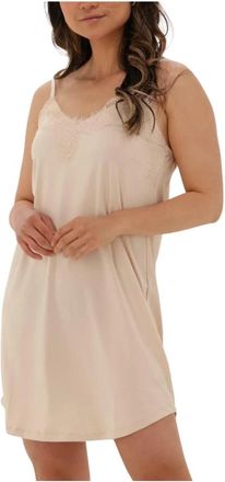 Coster Copenhagen Kleedjes, Dames, Beige, L, Kanten Slipdress Mini Jurk Beige