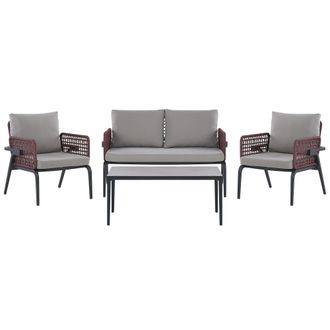 Beliani Muebles De Jard&iacute;n 4 Plazas De Metal Gris Negro Borgo&ntilde;a Sillones Mesa Scaccia