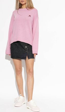 Ganni Wool Knit Crewneck Sweater In Aurora Pink