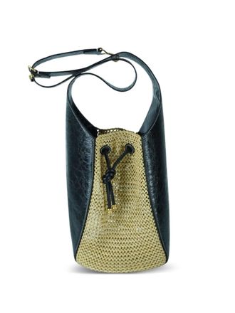 Tory Burch raffia bucket bag - women - Leather/Raffia - One Size - Black