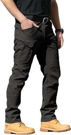 Generic Mens Tactical Pants, Water Resistant Flex Ripstop Cargo Pants, Elastic Cargo Pants for Trekking for Men (Black,M)
