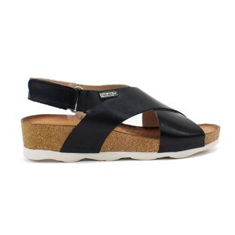 Pikolinos Womens Mahon Leather Wedge Sandals In Black