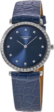 Longines La Grande Classique Quartz Blue Dial Diamond Blue Leather Strap Womens Watch L4.523.0.97.2