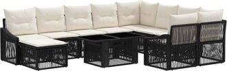 vidaXL Conjunto De Sof&aacute;s De Jard&iacute;n 11 Uds. Negro Y Blanco Crema Vidaxl