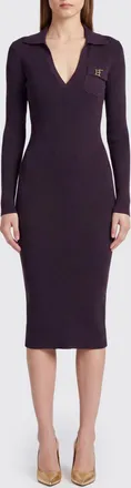 Elisabetta Franchi Abito midi a tubino in maglia a coste con scollo a V