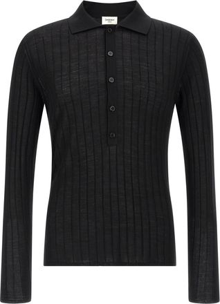 Saint Laurent Black Pointelle Wool Polo Shirt