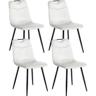 Beliani Set di 4 sedie da pranzo in velluto con gambe nere in ferro verniciato a polvere bianco sporco Argyle