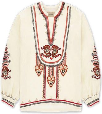 Fortela Cinthya Embroidered Cotton Linen Blouse in Off White at Nordstrom, Size 38 Eu