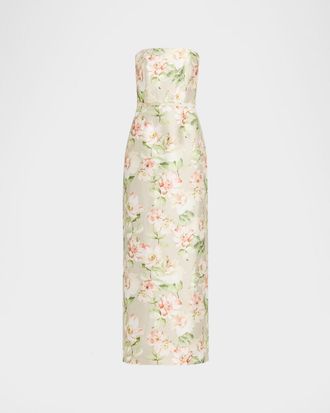 Sachin & Babi Sophia Strapless Floral-Print Mikado Column Gown