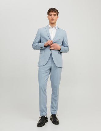 Jack & Jones Anzug JACK & JONES JPRFRANCO Extra schmal, pflegeleicht, stilvoll mit fallendem Revers, Herren, Gr. 46, N-Gr, ashley blau, Web, Obermaterial: 78% Poly