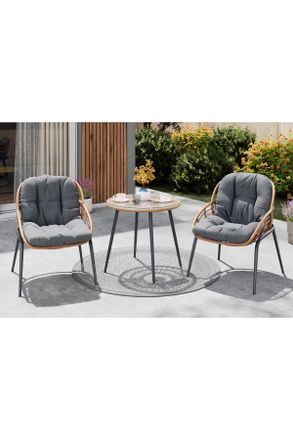 ambia GARDEN Balkonset, Grau, Klar, Naturfarben, Dunkelgrau, Metall, Kunststoff, Glas, Textil, 3-teilig, F&uuml;llung: Polyester, Rundrohr, Gartenm&ouml;bel, Gartengarniture
