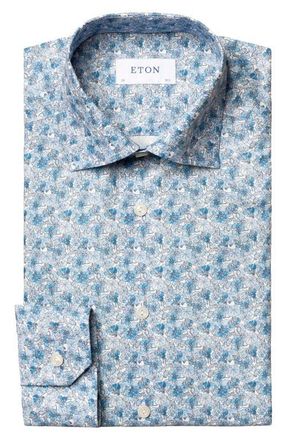 Eton Contemporary Fit Floral Dress Shirt in Blue at Nordstrom, Size 17.5R