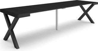 Skraut Home Mesa Consola Extensible, Mesa Comedor Plegable, 300, Para 14 Comensales, Patas Madera Maciza, Estilo Moderno, Negro - Skraut Home