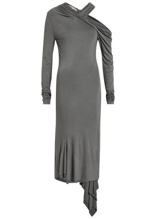 AARON ESH Asymmetric Jersey Midi Dress - Grey - 12 (UK12 / M)