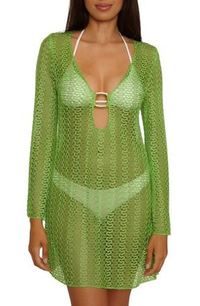 BECCA by Rebecca Virtue Metallic Long Sleeve Sheer Cover-Up Dress in Green Apple at Nordstrom, Size Medium