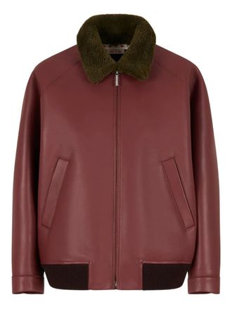Marni collar-detail leather bomber jacket - Brown