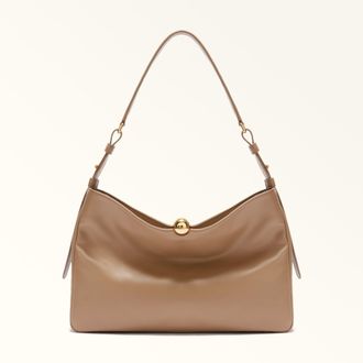 Furla Sfera Soft Shoulder Bag L Toffee Verona Calf Leather Woman