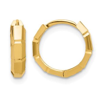 Diamond2Deal 14K Yellow Gold Polished and Diamond-cut Huggie Hoop Earrings