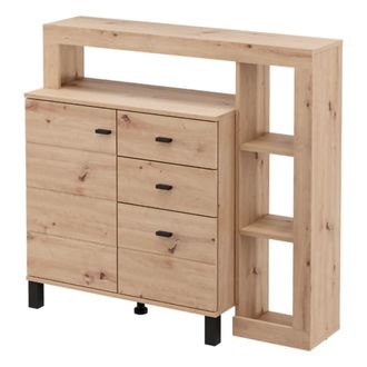 Dmora Aparador Coloni, Mueble 3 Cajones, 4 Estantes, Apertura Abatible, Corrediza, 106x35x101 Cm Roble Nodoso Marr&oacute;n