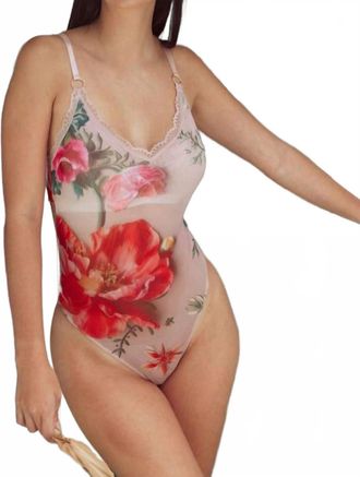 Kilo Brava Mesh Shelf Bra Bodysuit In 3D Floral Print