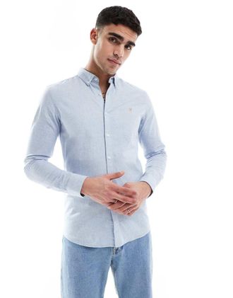 Farah Steen long sleeve oxford shirt in blue
