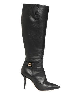 Dolce & Gabbana Black Leather Heels Knee High Boots Womens Shoes (Pre-Owned)