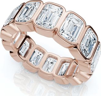 Pompeii3 8Ct Emerald Cut Bezel Diamond Eternity Band 14k Gold/Pt Wedding Ring Lab Grown