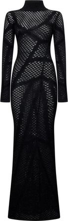 John Richmond Lange jurk met lange mouwen en mesh-details - Dames - Maxi kleedjes - Zwart - L - Wol - Kleedjes