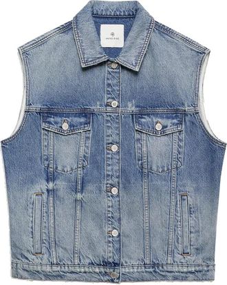Anine Bing Vintage Blue Denim Vest met knopen - Dames - Bodywarmers - Blauw - S - Denim - Jassen