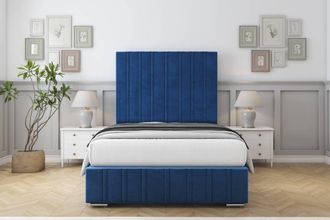 Sloomy Langston Plush Deep-Sided Bed Frame With 50 Upholstered Headboard in Navy | Size: Single