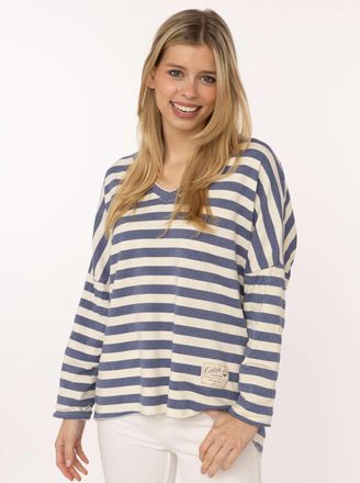 Zwillingsherz T-Shirt ZWILLINGSHERZ Streifen & Jersey, Damen, blau, Jersey, Obermaterial: 100% Baumwolle, gestreift, mehrfarbig, bequem Po-bedeckend, V-Ausschnitt, 