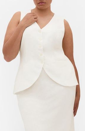 City Chic Devienne Linen Blend Vest in Ivory at Nordstrom, Size Xxxs