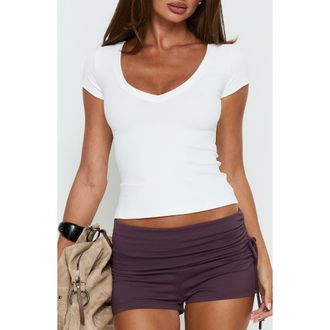 Princess Polly Daily Define Deep V-Neck T-Shirt in White at Nordstrom, Size 10