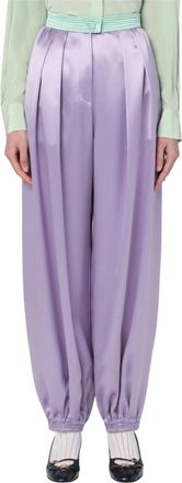 Valentino Garavani Zijden Broek - Dames - Wijde Broeken - Paars - XS - Broeken