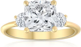 Pompeii3 3 1/2Ct Cushion & Round Cut Moissanite Engagement Ring 14k Yellow Gold