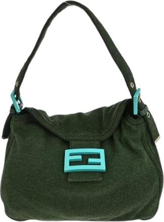 Fendi Pre-owned Shoulder Bags, female, Green, Size: ONE SIZE Pre-owned Canvas Shoulder Bag
