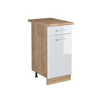 Vicco Mueble Bajo De Cocina R-line, Blanco Alto Brillo/roble Dorado, 40 Cm Encimera Roble Dorado, Vicco