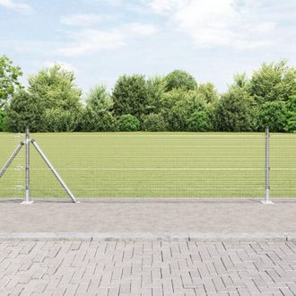 Berkfield Home Welded Wire Fence with 13 Flanged Posts 0.4x25 m Galvanised Steel in Grey