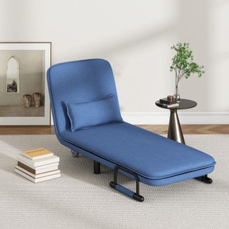Costway Costway Single Folding Sofa Bed Chair Modern Fabric Sleep Function Holder With Pillow in Blue