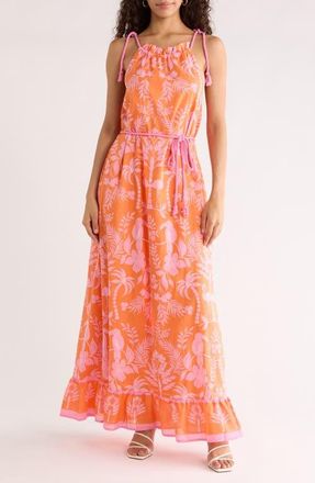 Sugarlips Kimana Floral Halter Maxi Dress in Orange-Pink-Multi at Nordstrom, Size X-Large