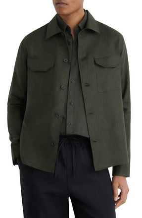 Reiss Polasio Linen Overshirt in Midnight Green at Nordstrom, Size Xx-Large