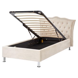 Beliani Cama Con Almacenaje De Terciopelo Beige Plateado 90 X 200 Cm Botones Metz