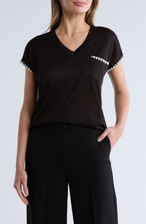 Bobeau Whipstitch Pocket T-Shirt in Black /Natural at Nordstrom Rack, Size X-Large