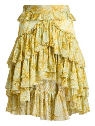 Etro dotted floral-motif mini skirt - Yellow