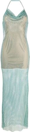 Self Portrait rhinestone mesh dress - women - Polyester/Elastane/Polyester/Elastane - 12 - Green