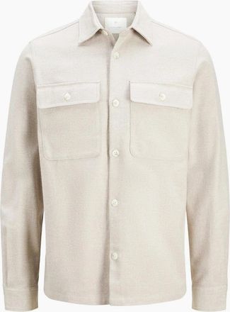 Jack & Jones Jack & Jones Mens Solid Patterned Chest Pocket Overshirt - Tan - Size: 40/Regular