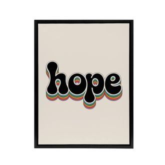 Artery8 Hope Colourful Retro Rainbow Font Typography Framed Canvas Wall Art in Beige | Size: W24 x H32