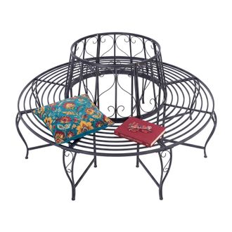Relaxdays Relaxdays Banco Circular Para &Aacute;rbol 360&deg; Con Corazones, Acero, 85x160x160 Cm, 600 Kg, Negro